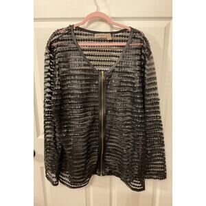 Vtg Gold Flava Black Composite Leather Semi-Sheer Paneled Zip Up Jacket, 24